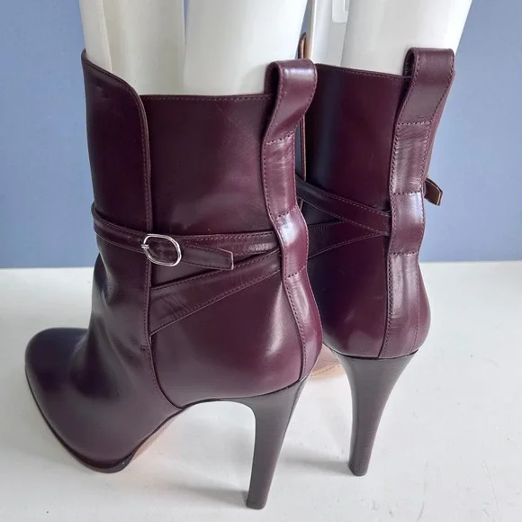 Ralph Lauren Collection Ankle Boots size 40 / 10 Burgundy‎ Heel Buckle Italy - Picture 4 of 12